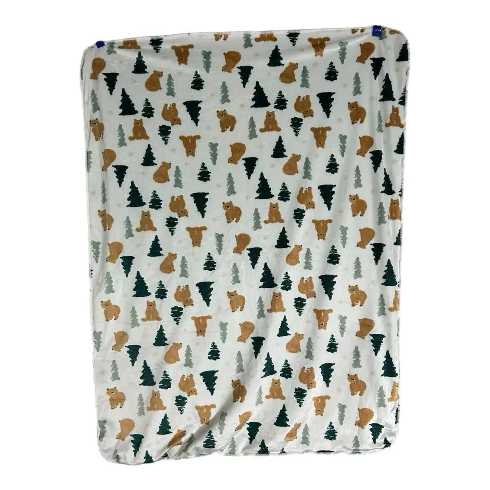 Chick Pea Bear Trees Baby Blanket Sherpa Forest Woodland Brown Green White